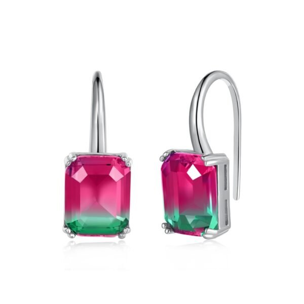 Aretes de Gancho con Piedra Rosa y Verde en Plata .925